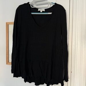 Eri + Ali Anthropologie Women's Black Waffle Knit Long Sleeve - Size XS